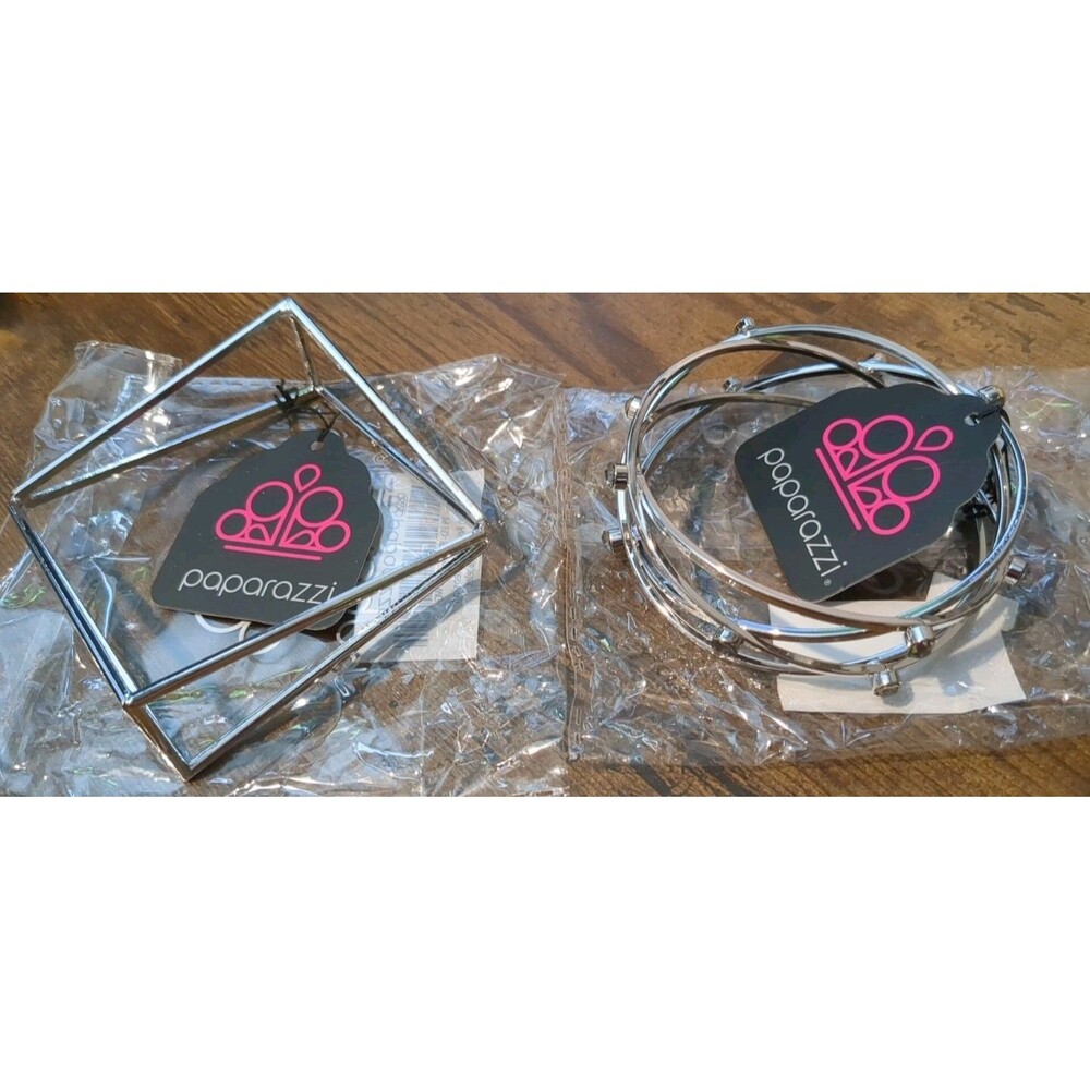 Paparazzi Jewelry Lot Of 2 Bracelets Bangle Silver Bangle Chunky Sparkle